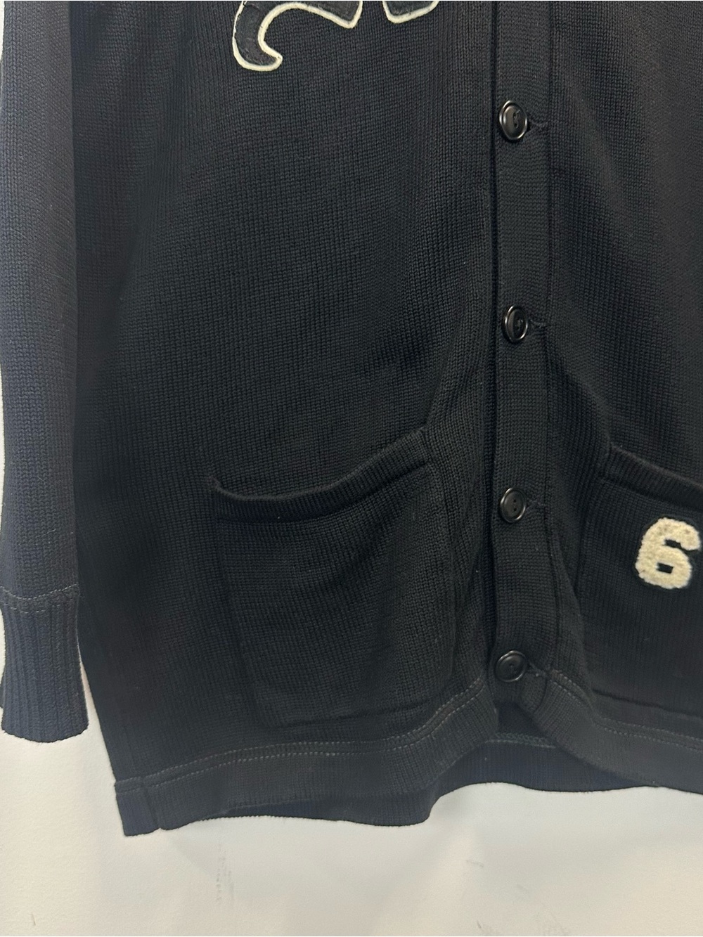 Polo Ralph Lauren Black Varsity-Style Cardigan with White Appliqué - Picture 5 of 14